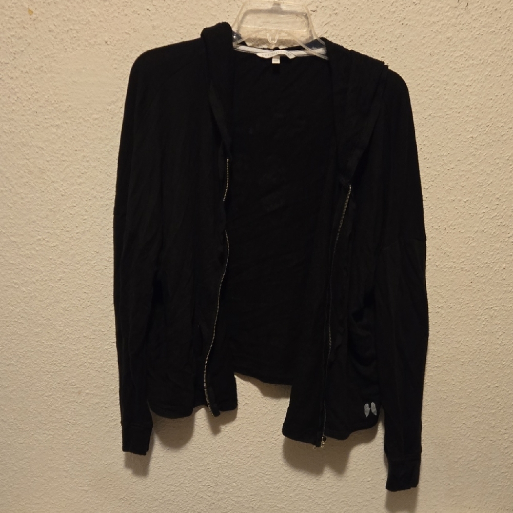 B17 Victoria's Secret Black Hooded Zip Front Top Sz Lg